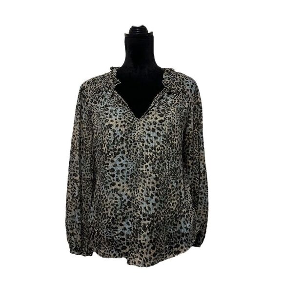 Rebecca Taylor Lynx Tie Sage Leopard Print Blouse Size 6 - Picture 3 of 15
